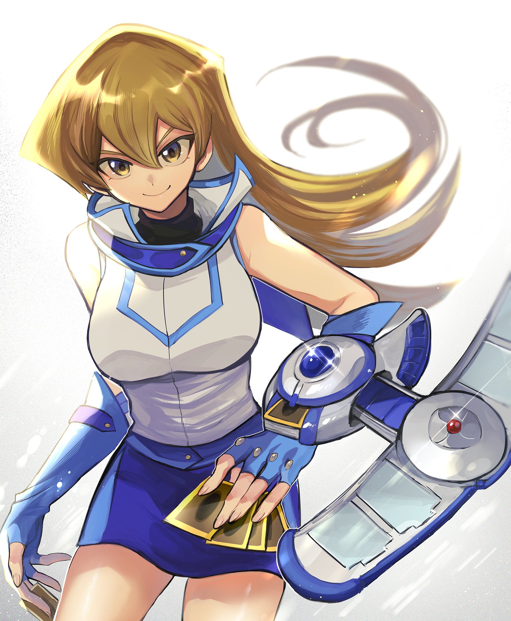 Safebooru - 1girl blonde hair blue gloves blue skirt blush breasts ...