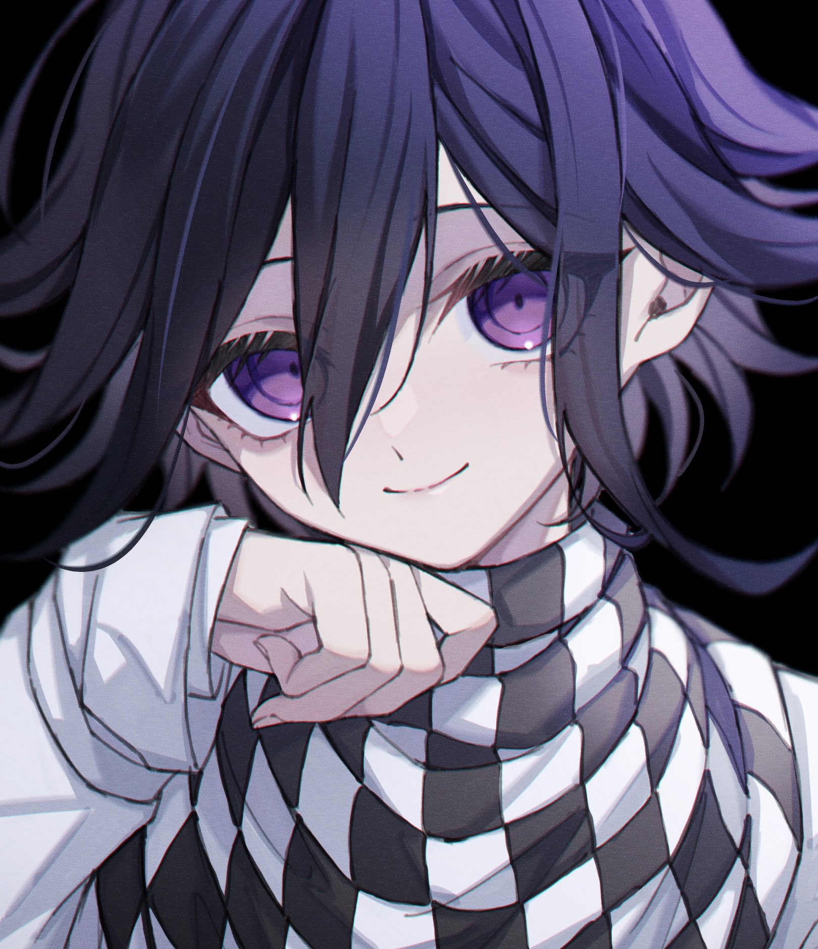 Safebooru 1boy Black Hair Checkered Clothes Checkered Scarf Closed Mouth Danganronpa Series 7475