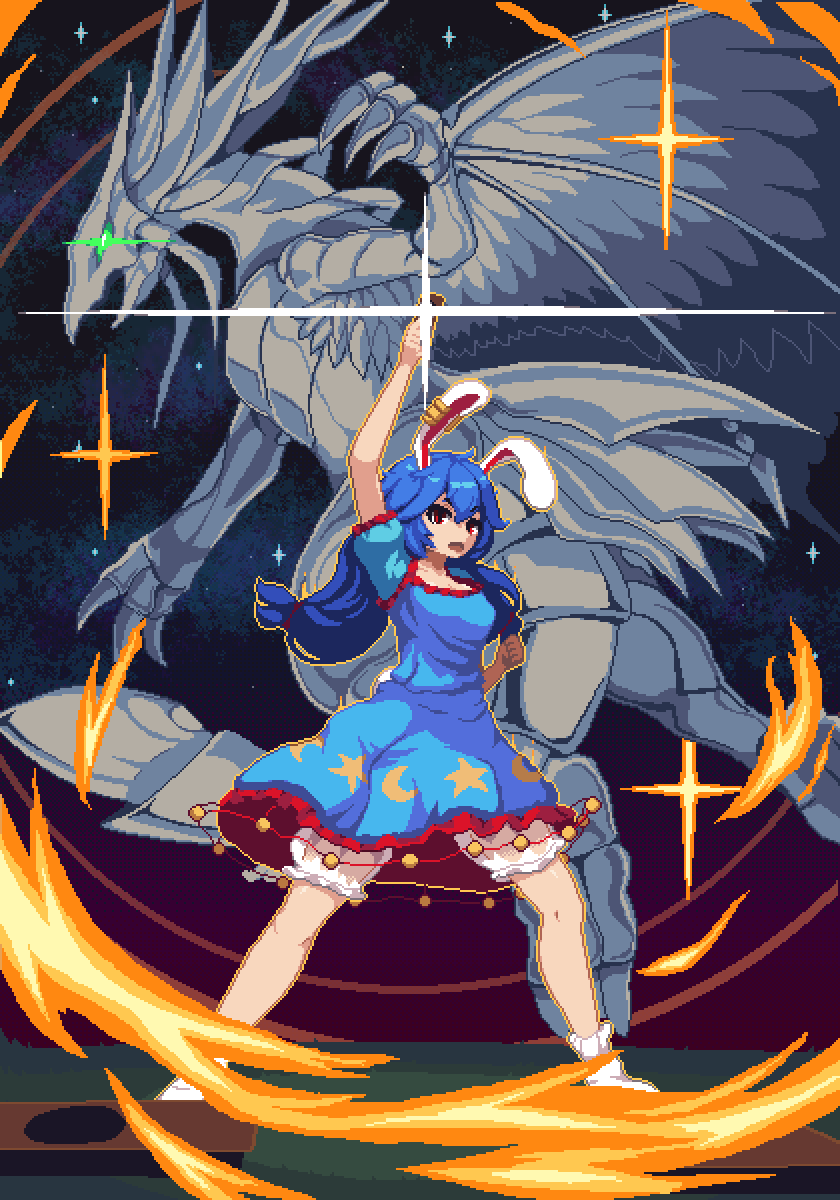 Safebooru - 1girl animal ears black background bloomers blue dress blue ...