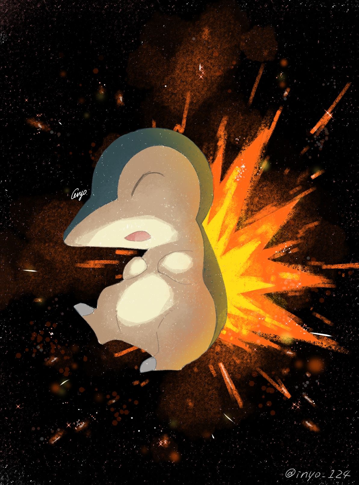Pokemon Inyo Safebooru - animal focus black background closed eyes cyndaquil embers ...