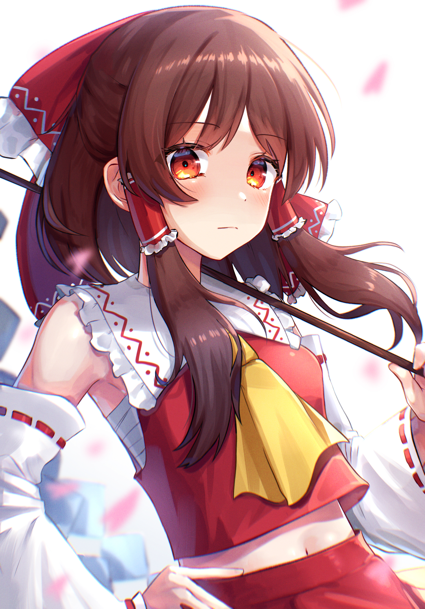 Safebooru - 1girl armpits ascot bare shoulders blurry blush bow breasts ...