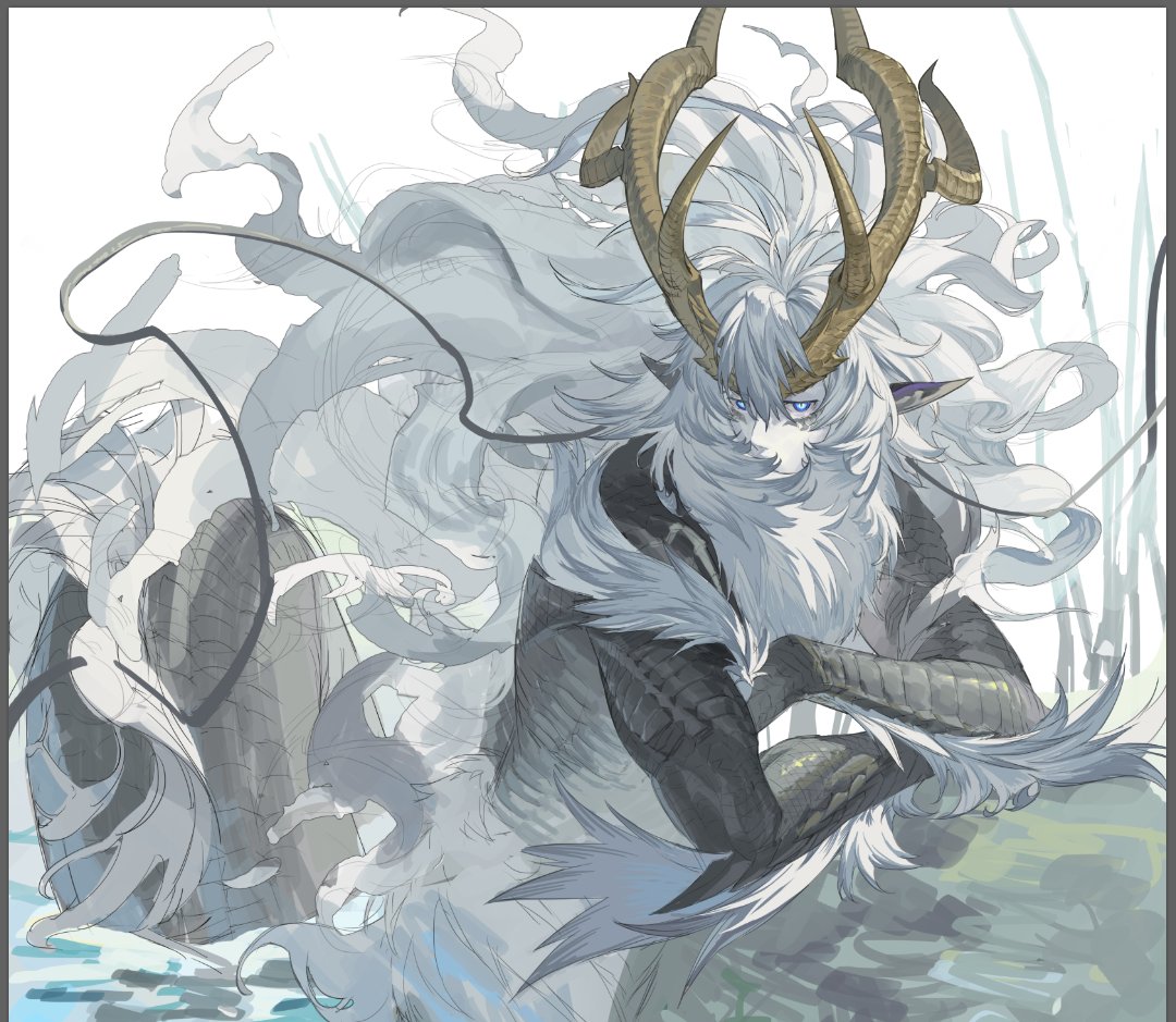 Safebooru - 1boy antlers blue eyes centauroid closed mouth colored skin ...