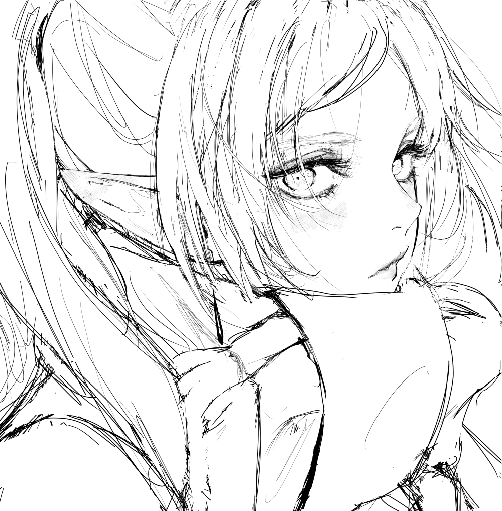 Safebooru - 1girl earrings eyelashes frieren from side greyscale ...