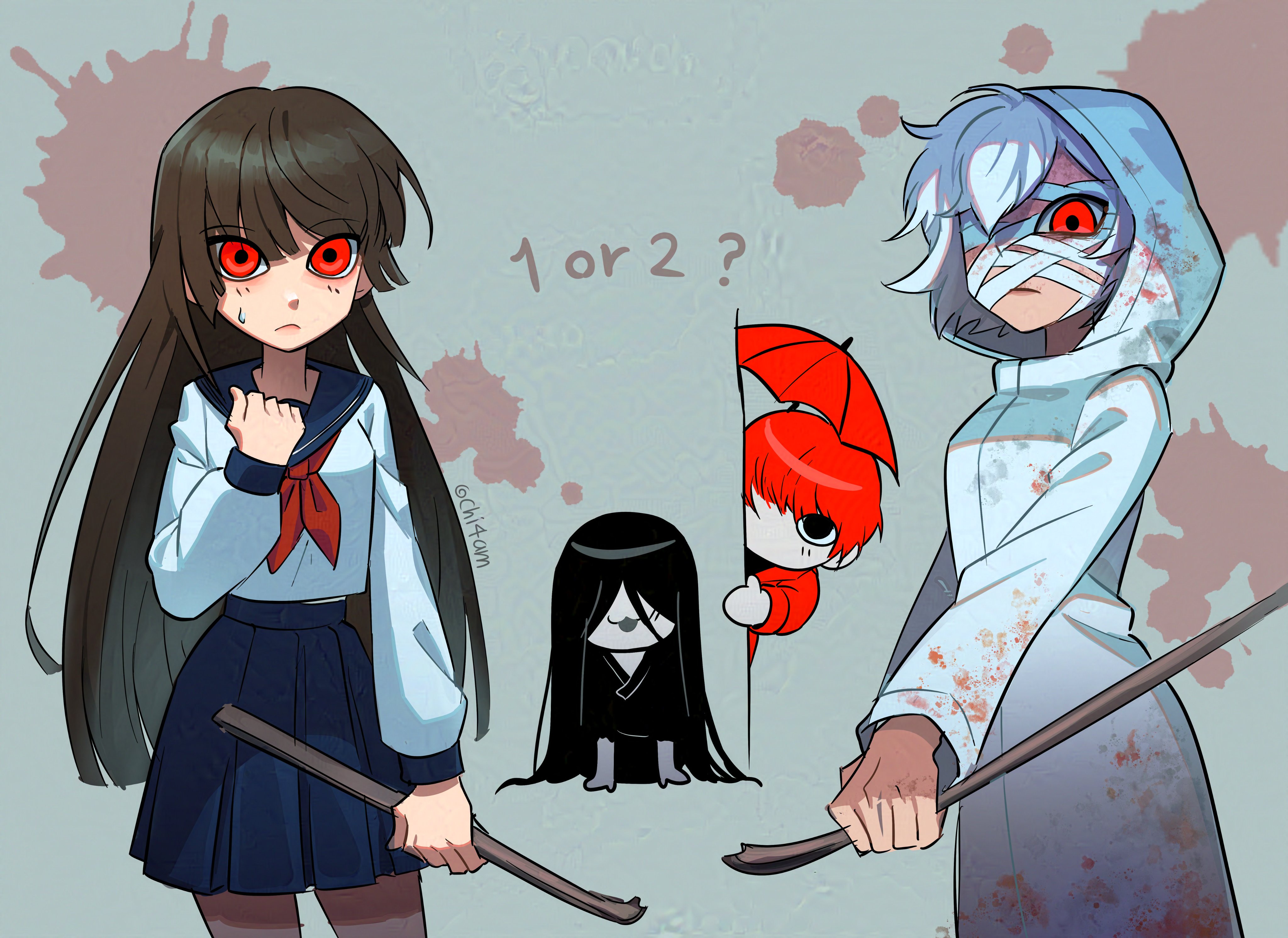 Safebooru - 1girl absurdres black hair black kimono blood blood on ...