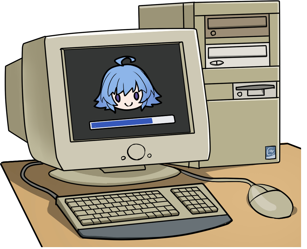 Chibi Computer Screen Safebooru - ahoge artist request blue eyes blue hair chibi chibi only ...