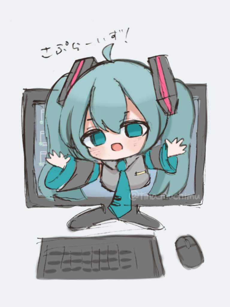 Chibi Computer Screen Safebooru - 1girl ahoge aqua eyes aqua hair chibi computer empty eyes ...