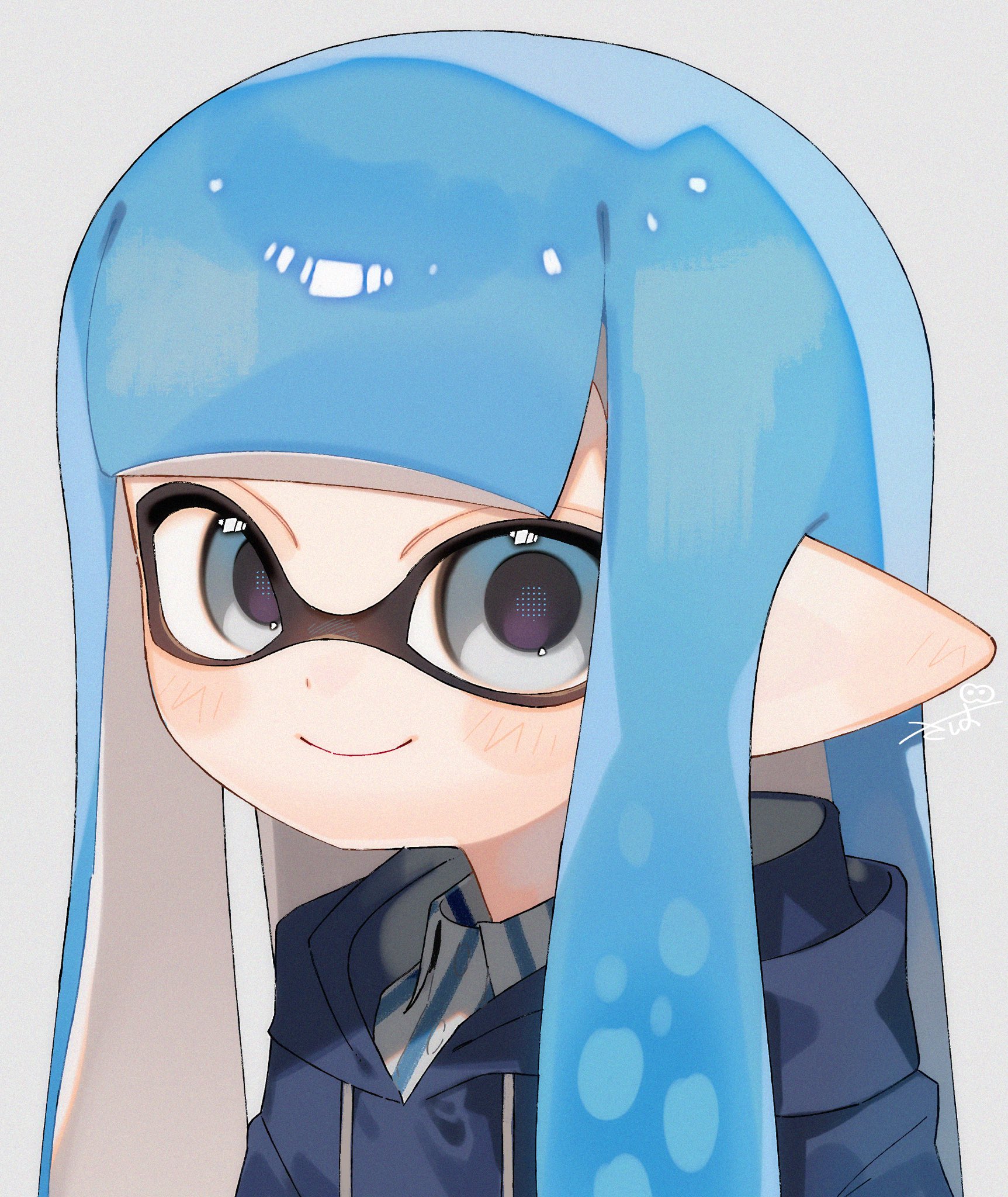 Safebooru - 1girl blue eyes blue hair blue hoodie closed mouth collared ...