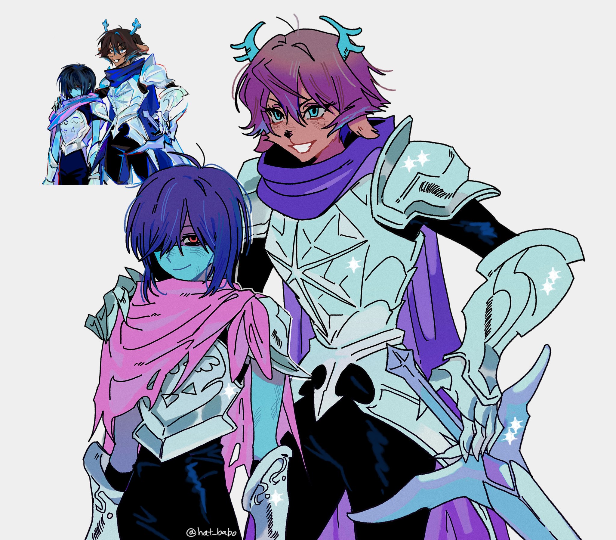 Safebooru - 1girl 1other animal ears antlers armor armored gloves blue ...