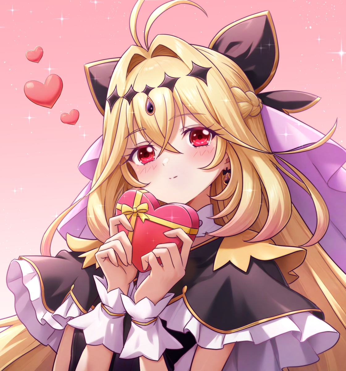 Safebooru - 1girl antenna hair black bow black dress blonde hair blush ...