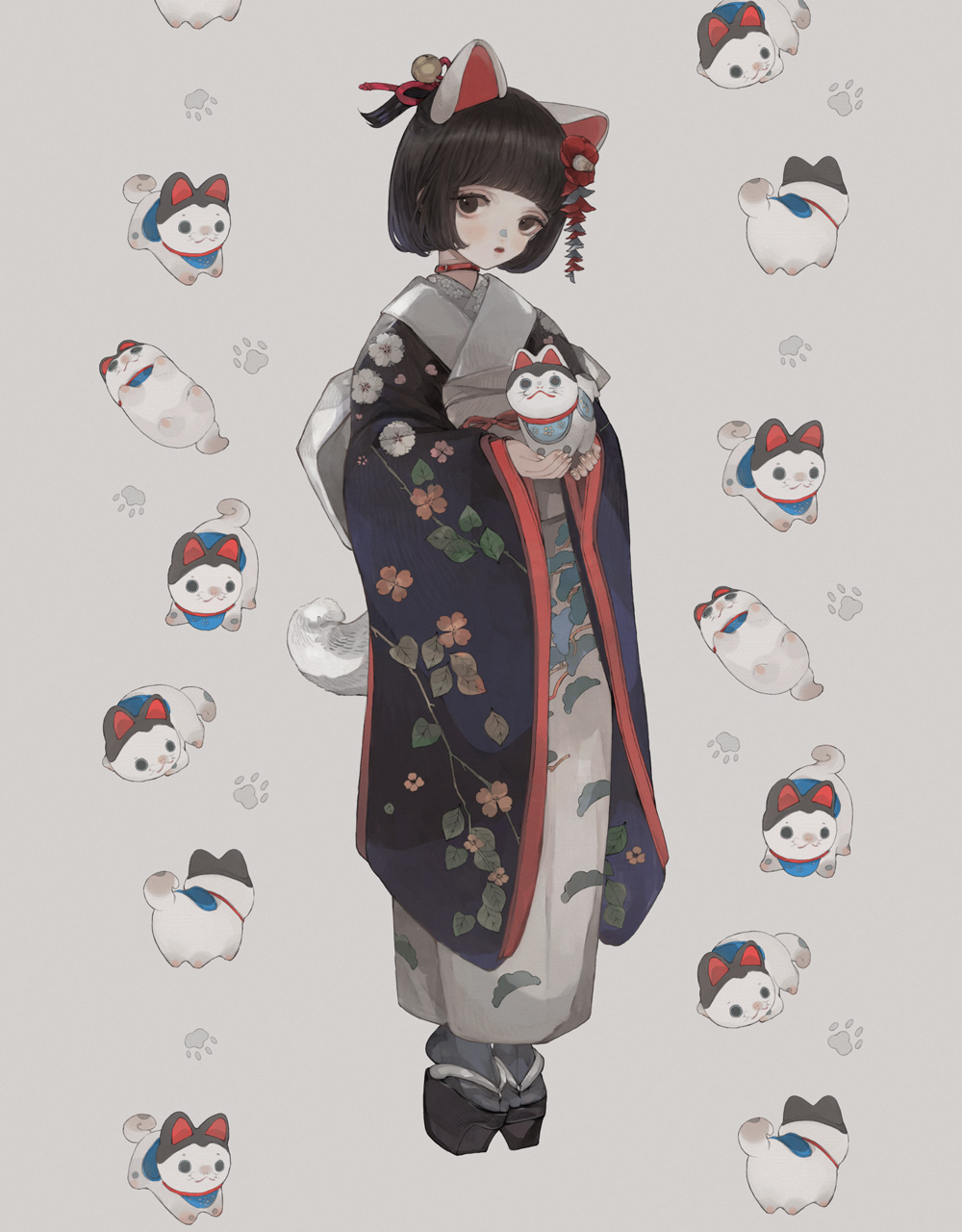 Expressionless Cat Safebooru - 1girl animal ears black eyes black hair cat cat ears choker ...