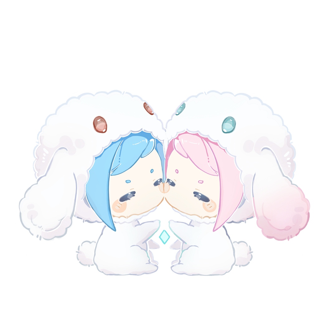 Safebooru - 2girls animal costume animal hood blue hair blush stickers ...