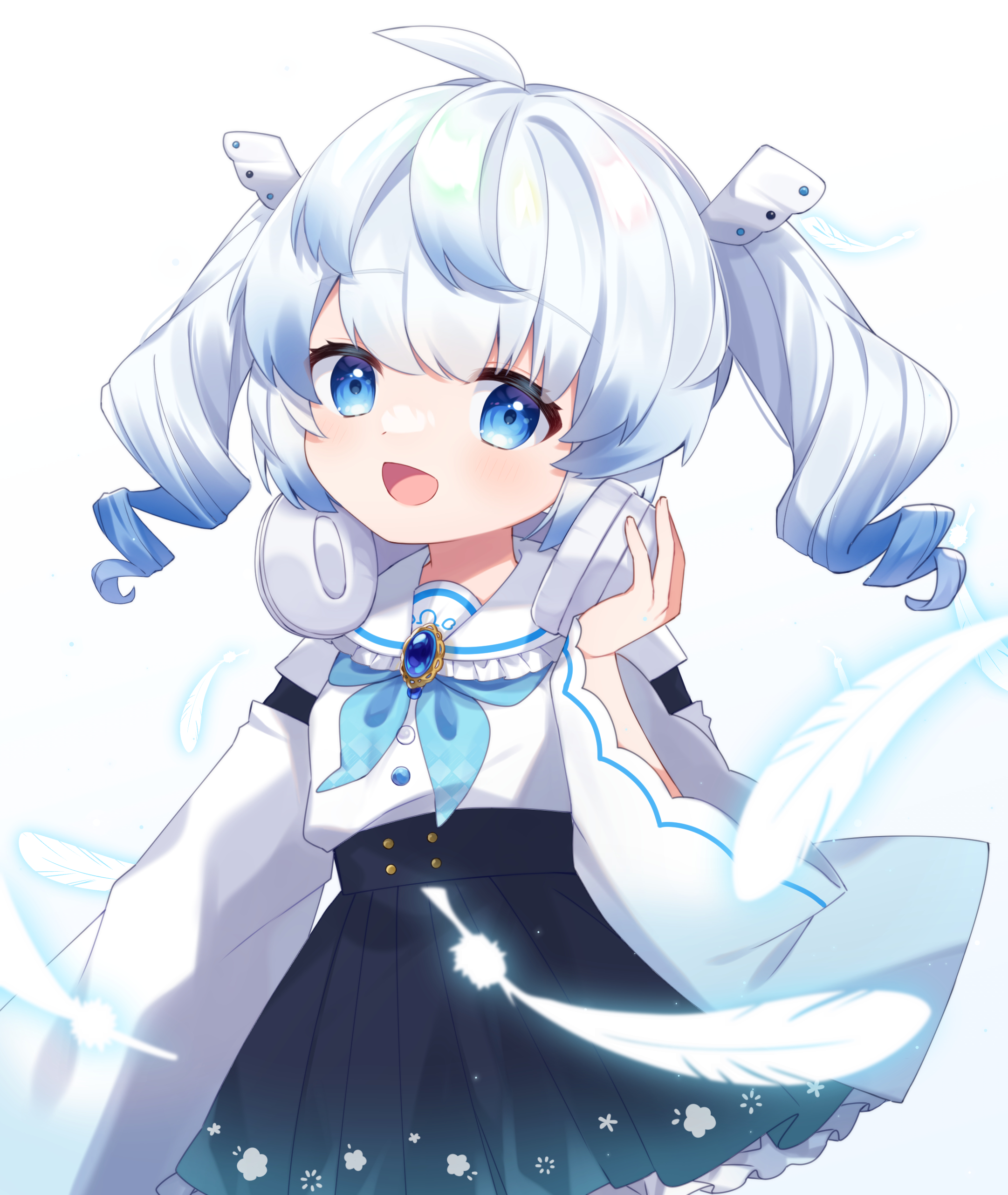 Safebooru - 1girl :d absurdres black skirt blue eyes blue hair blue ...