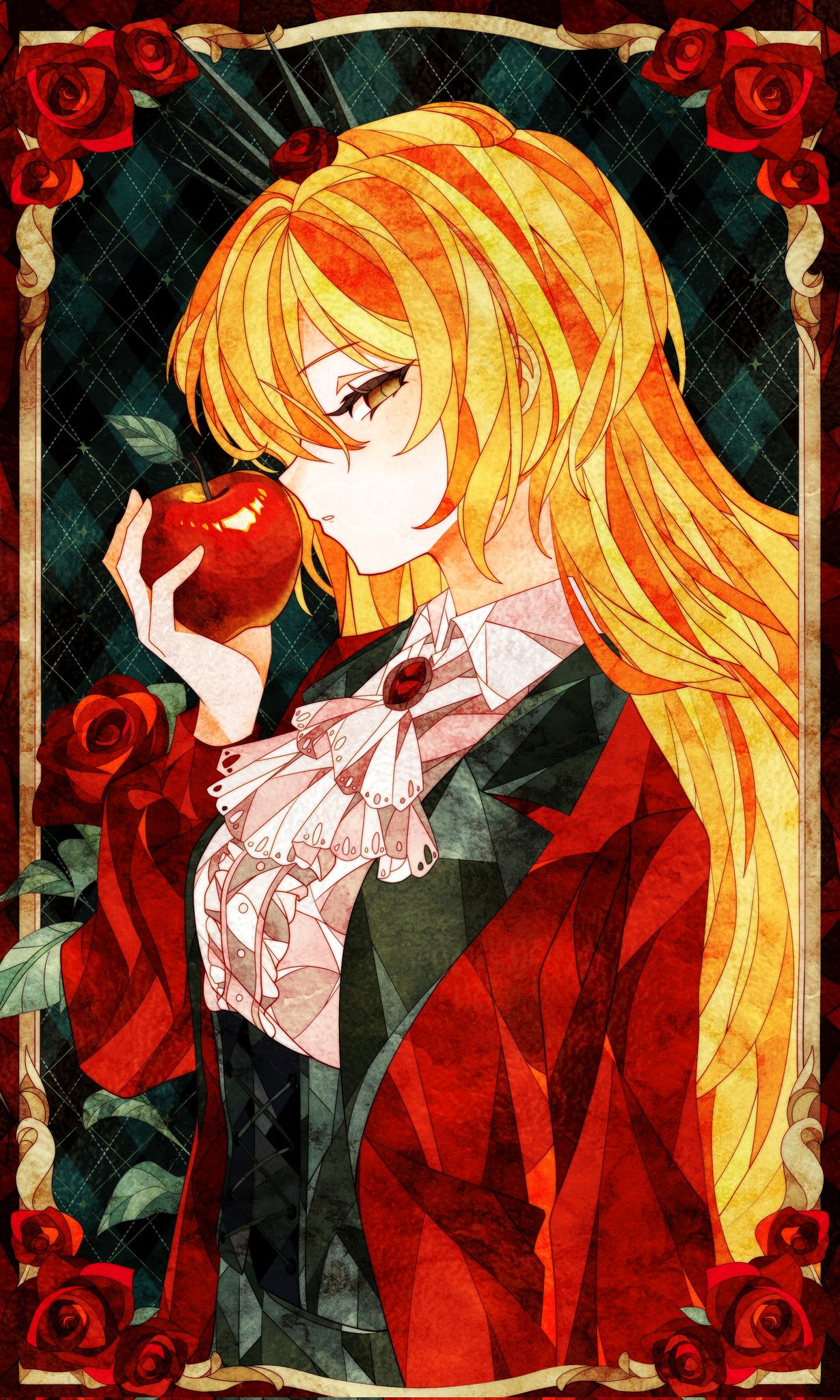 Mircalla Flower Safebooru - 1girl apple ascot blonde hair coat commentary don quixote ...