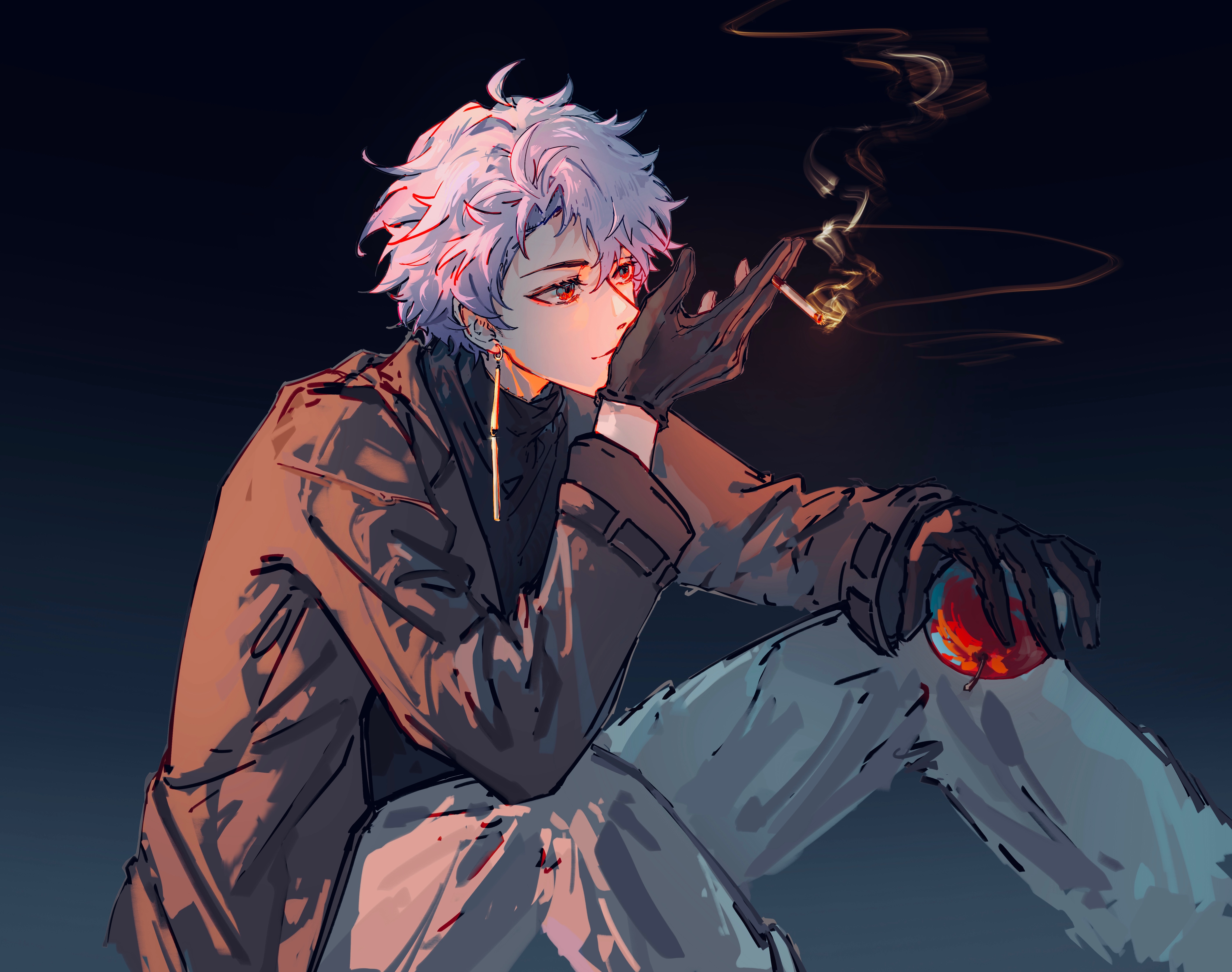 Safebooru - 1boy absurdres black gloves black sweater brown jacket ...