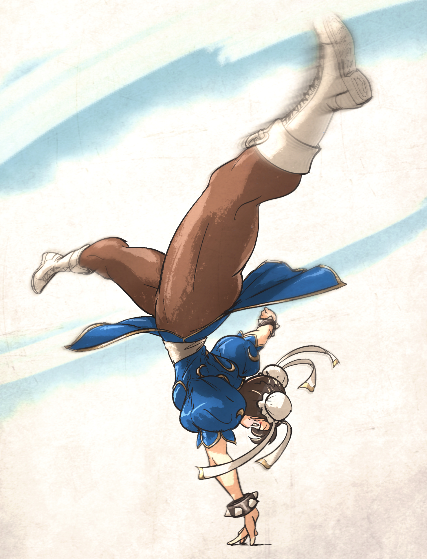 Safebooru - 1girl blue dress boots bracelet brown pantyhose bun cover ...
