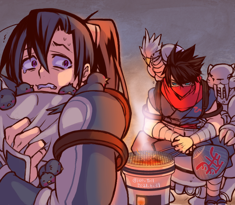 Strider Scarf Safebooru - 2boys aqua eyes blue hair brown hair clenched teeth dated ...