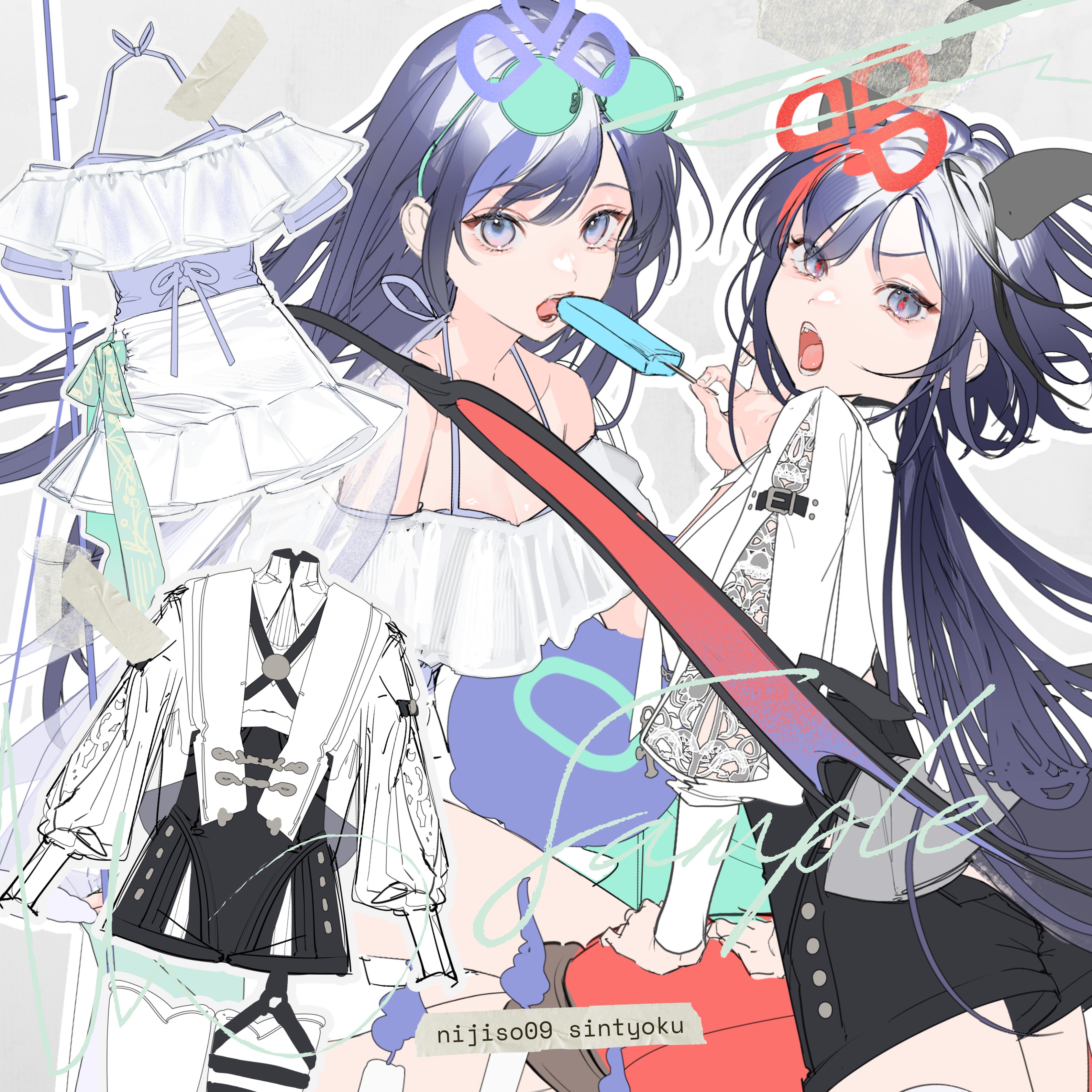 Safebooru 2girls absurdres bare shoulders black hair black shorts