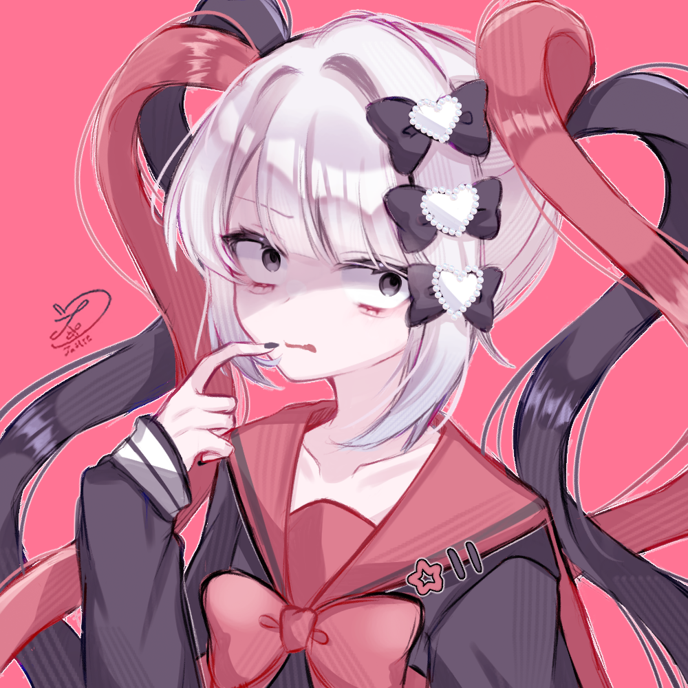 Safebooru - 1girl annoyed black bow black hair black shirt bow ...