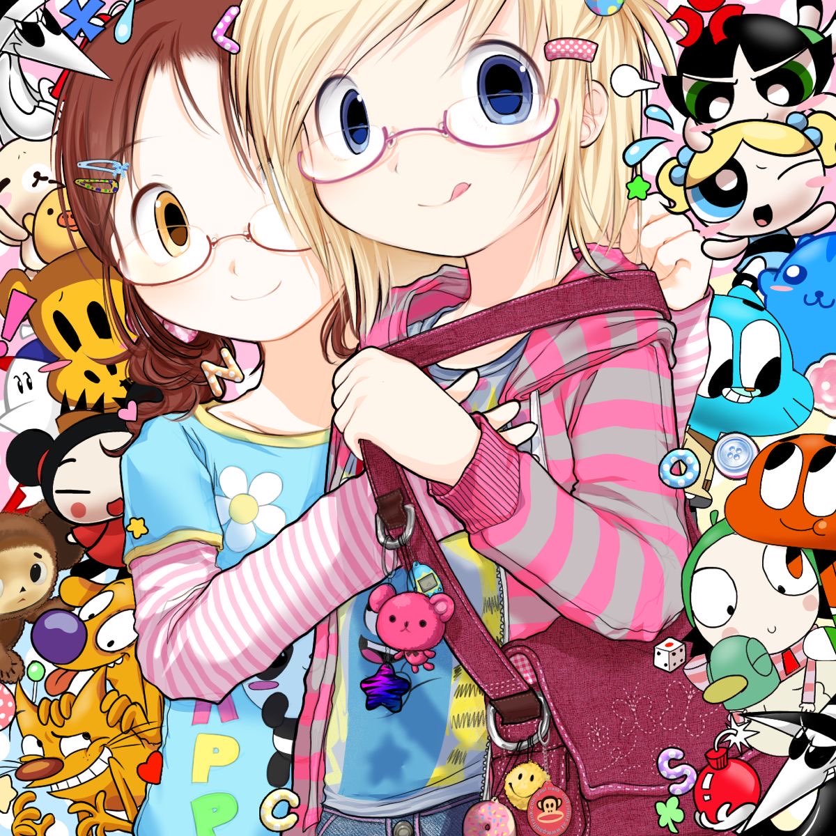 Safebooru 2girls blonde hair brown hair bubbles (ppg) buttercup (ppg