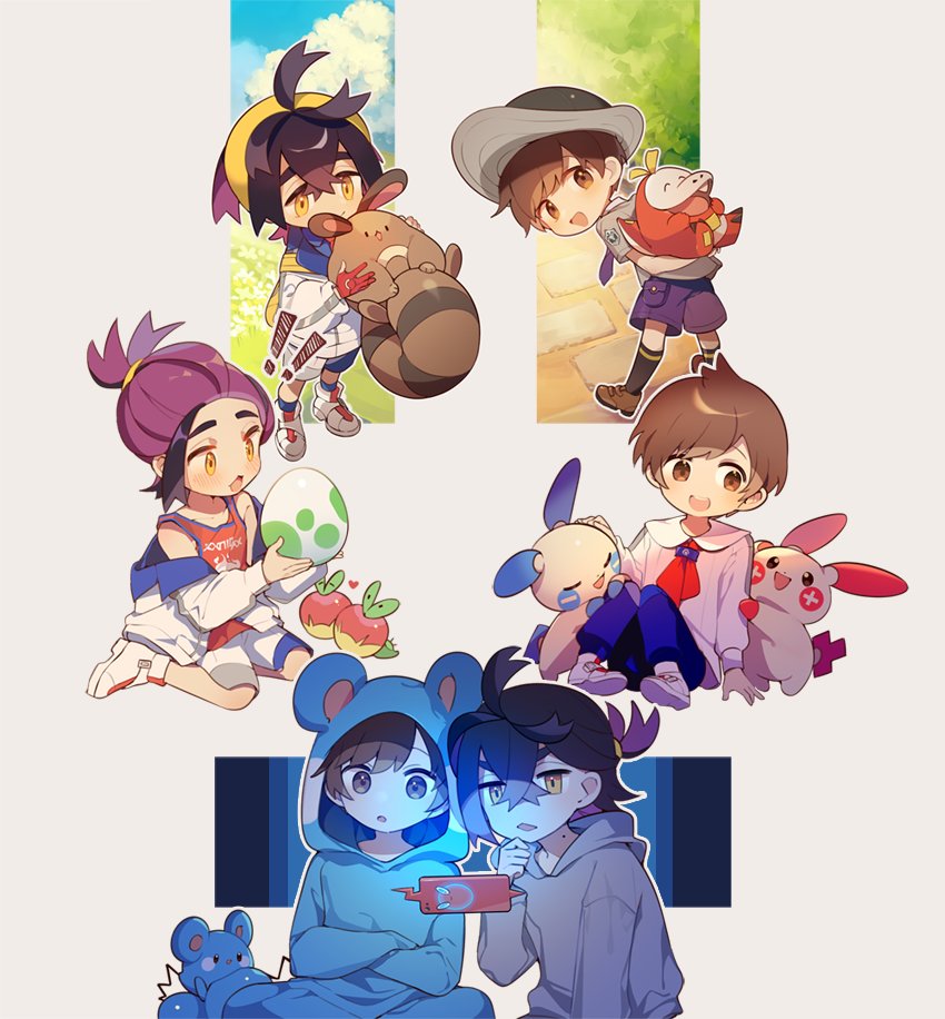 Safebooru - ! !! 2boys applin azurill black hair blush brown eyes brown ...