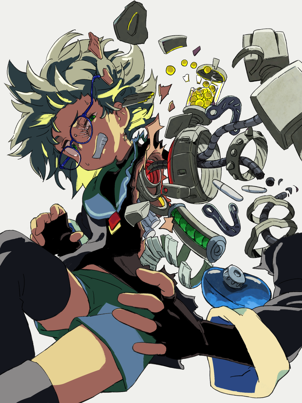 Safebooru - 1boy android black shirt broken cable cyborg damaged ...