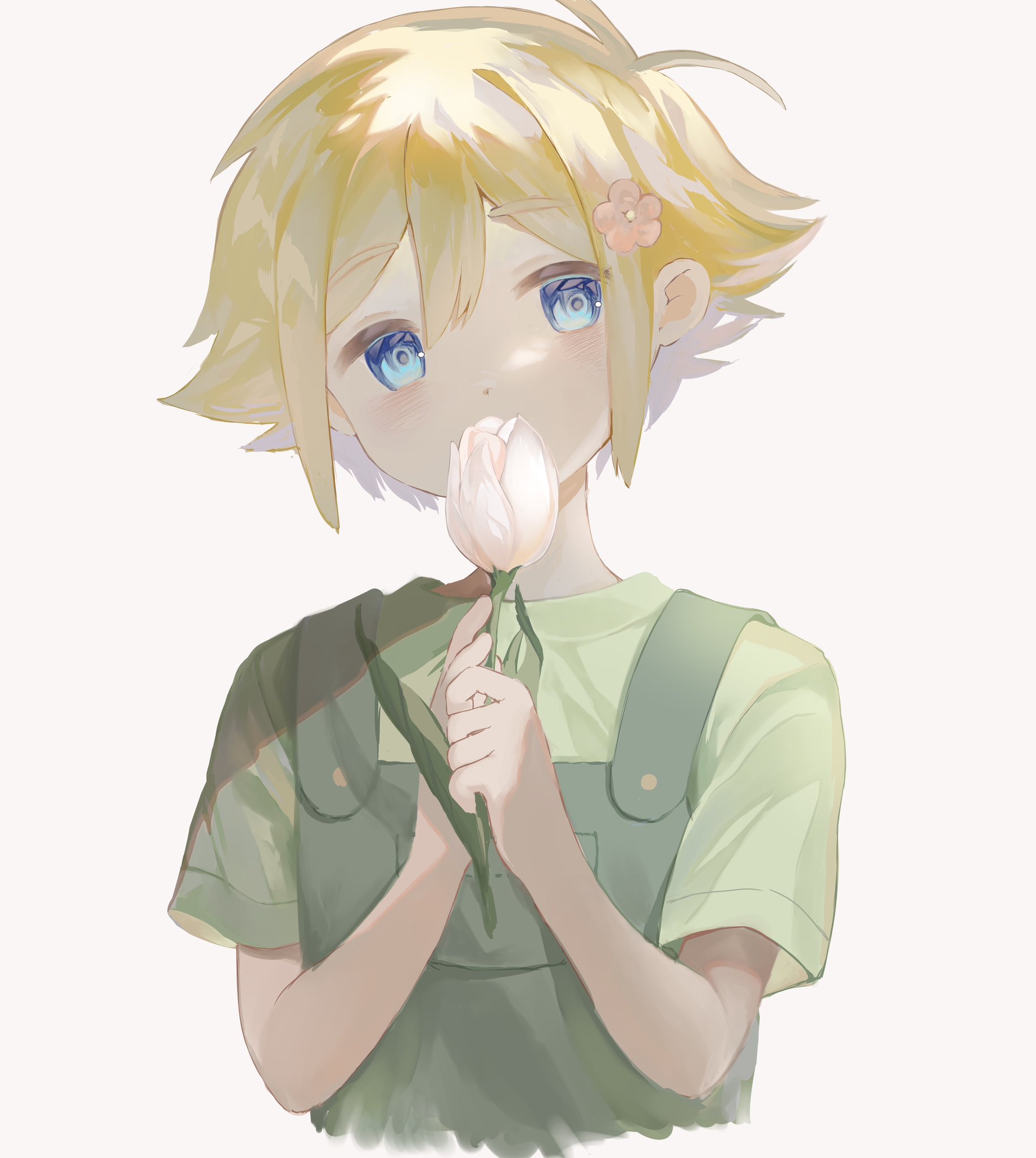 Safebooru 1boy Basil Faraway Omori Basil Omori Blonde Hair Blue Eyes Flower Green 6526