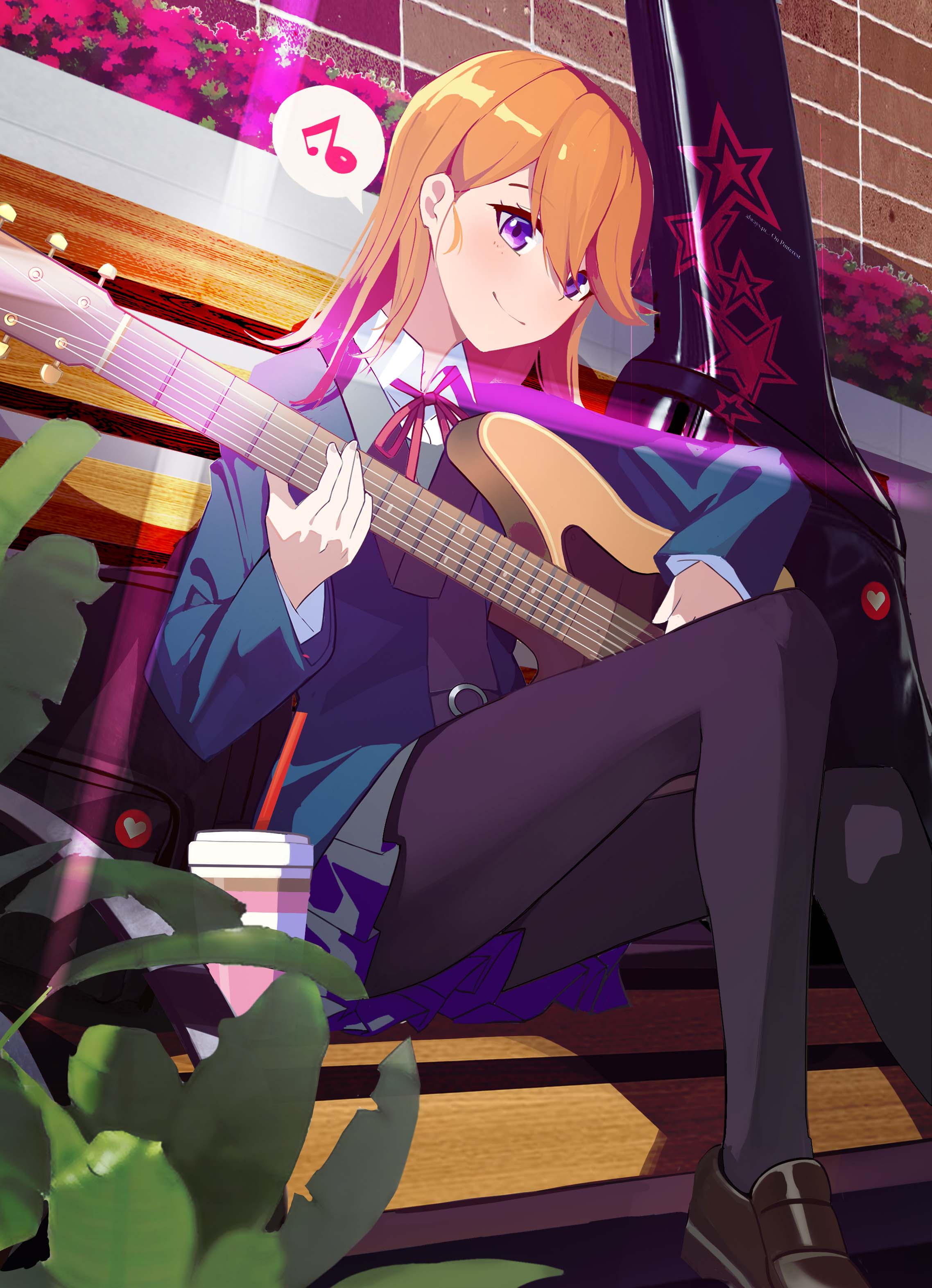 Safebooru 1121773662 1girl absurdres bench black pantyhose blue