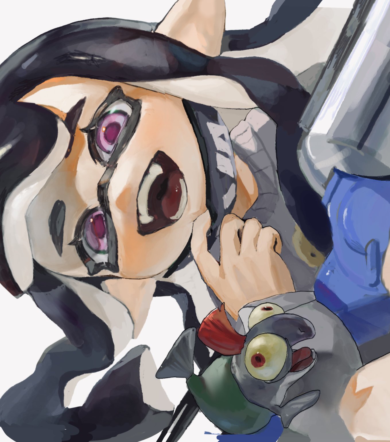 Safebooru - 1girl :d adjusting mask black hair e-liter 4k (splatoon ...