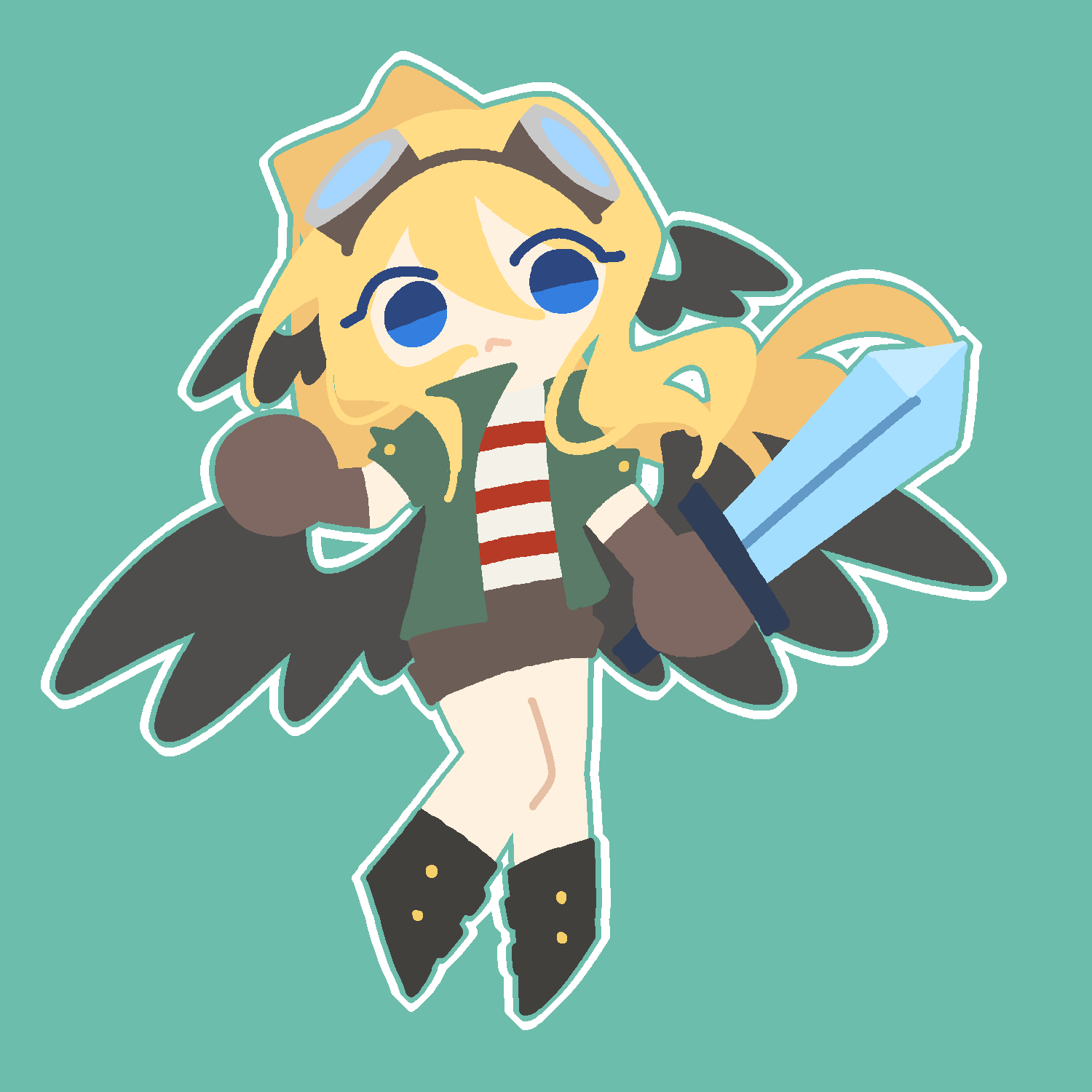 Safebooru 1girl Black Wings Blonde Hair Blue Eyes Boots Chibi Chibi