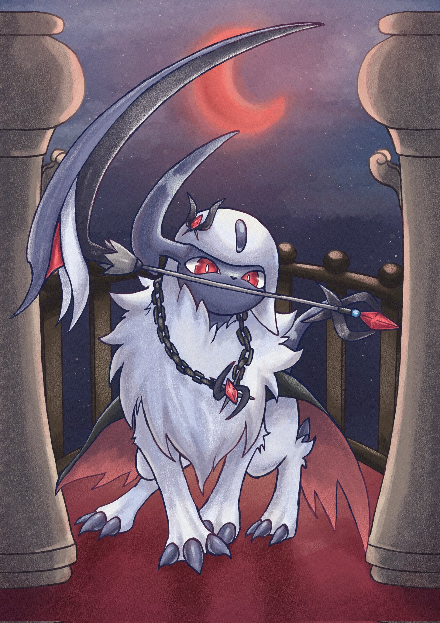 Safebooru - absol animal focus bright pupils chain claws crescent moon ...