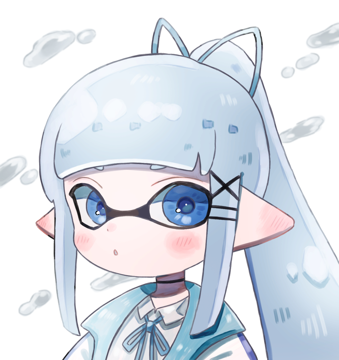 Safebooru - 1girl :o black choker blue eyes blue hair blue ribbon blunt ...