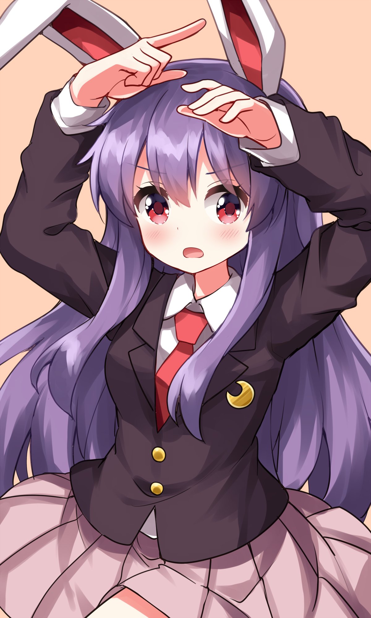 Safebooru - 1girl animal ears arms up black jacket blazer blush brown ...
