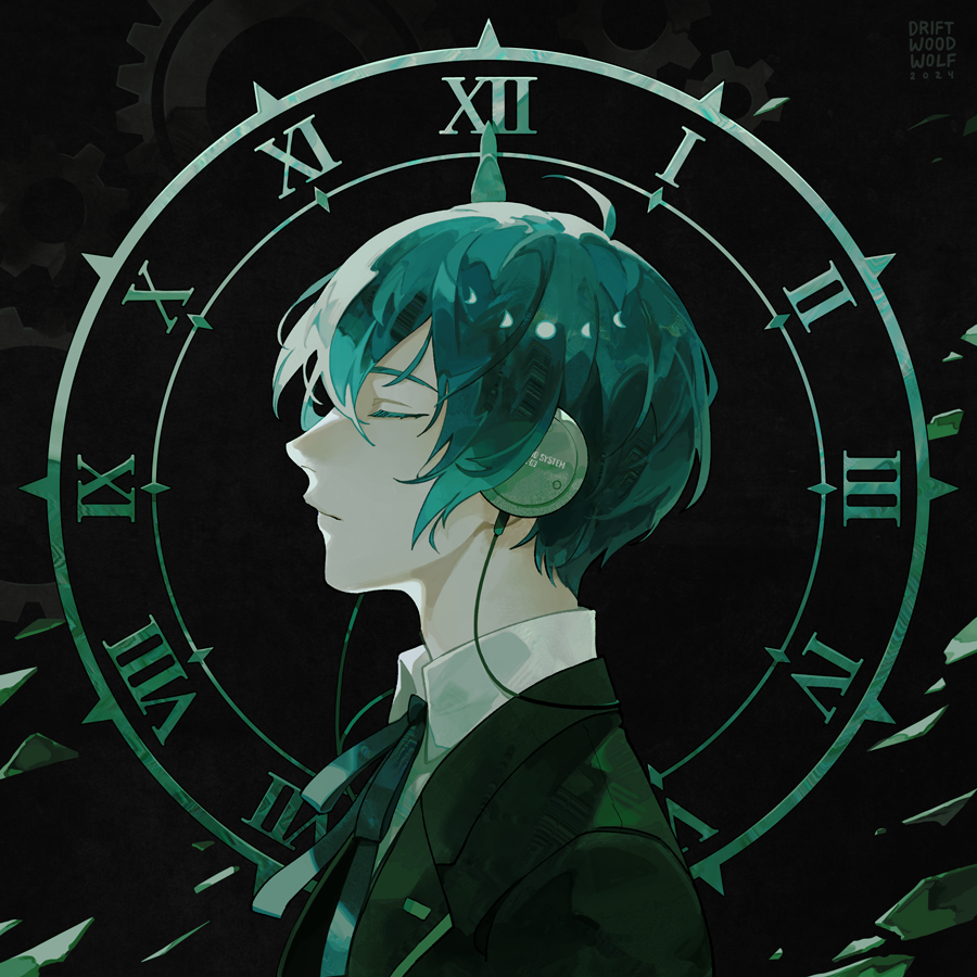 Safebooru - 1boy analog clock black background black jacket black ...