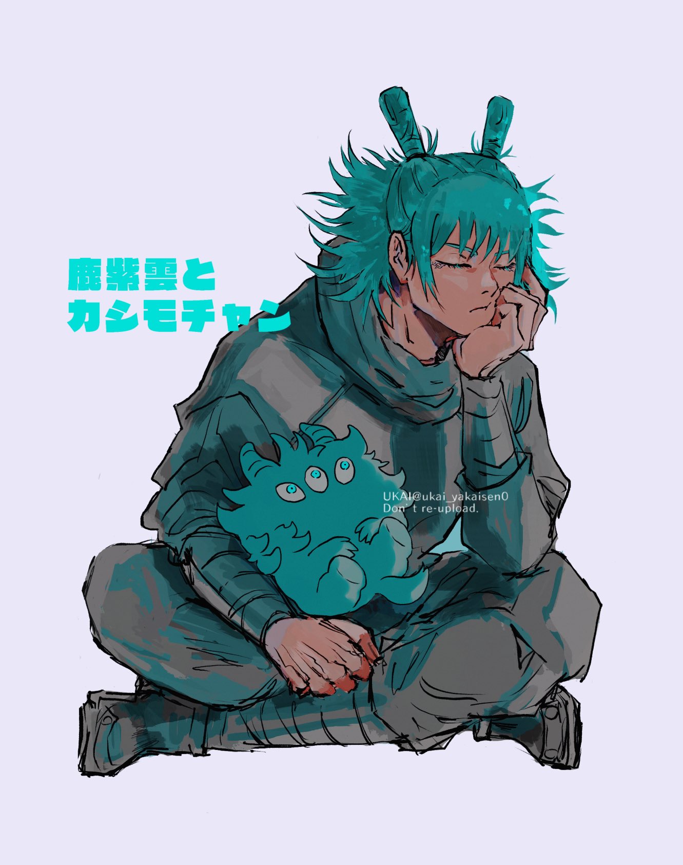 safebooru-1boy-aqua-eyes-aqua-hair-double-bun-extra-eyes-hair-bun