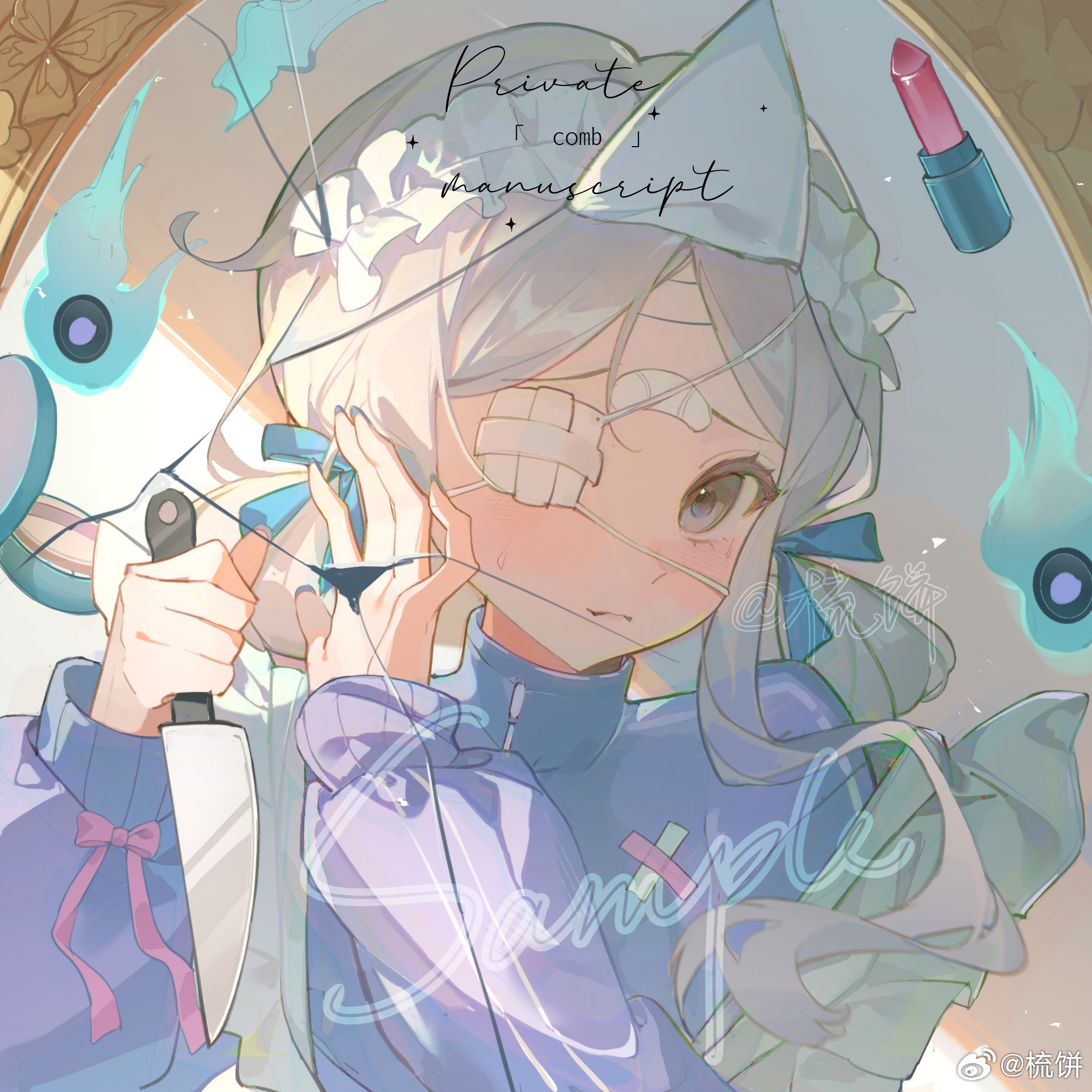 Safebooru - 1girl bandaid bandaid on face bandaid on forehead blue bow ...