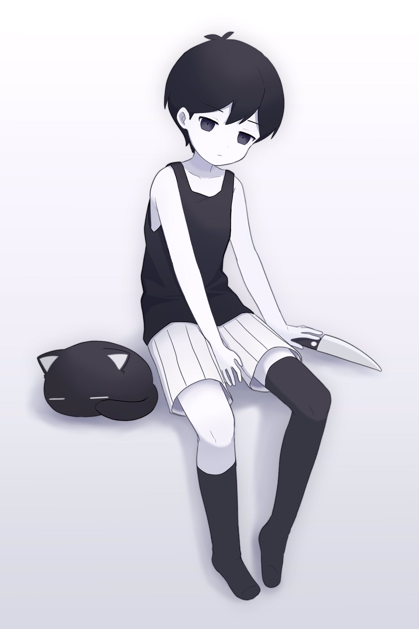 Expressionless Cat Safebooru - 1boy antenna hair asymmetrical legwear black eyes black ...