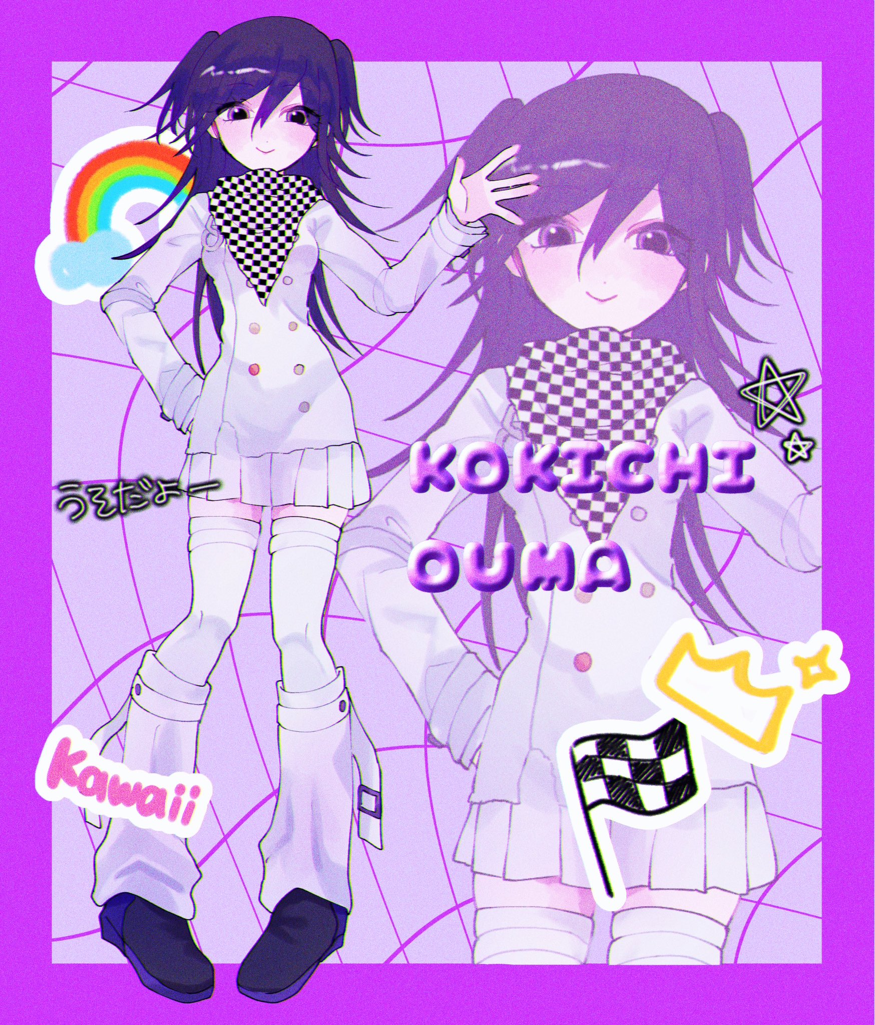 safebooru-1girl-breasts-character-name-checkered-clothes-checkered