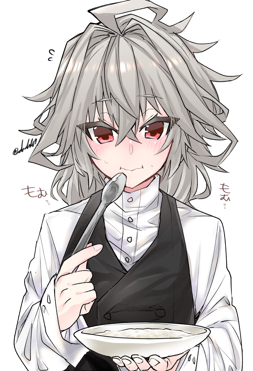 Safebooru - black vest blush buttons closed mouth crossed bangs dress ...