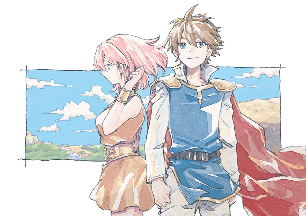 Safebooru - 1boy 1girl armor bare shoulders bartz klauser belt blue ...