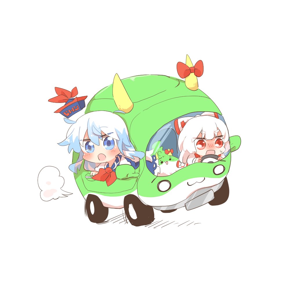 Safebooru - 2girls :3 blue hair bow car chibi driving fujiwara no mokou ...