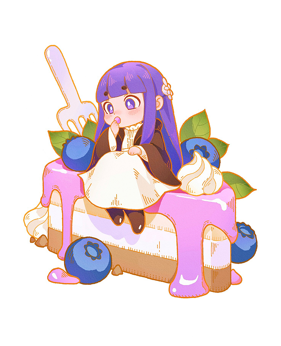 Safebooru - 1girl black robe blueberry bright pupils cake cake slice ...
