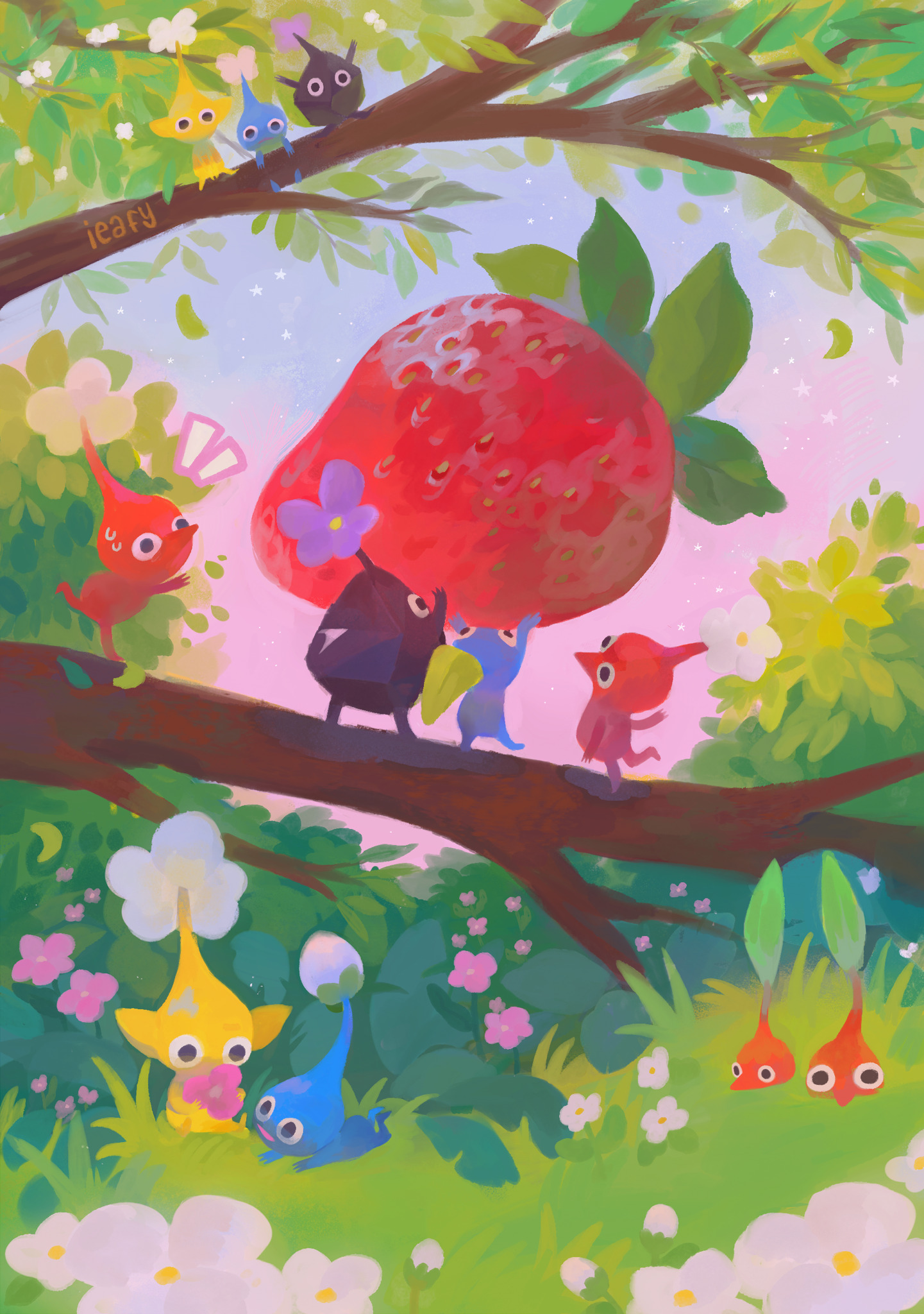 Safebooru artist name blue pikmin day flower food fruit highres ieafy
