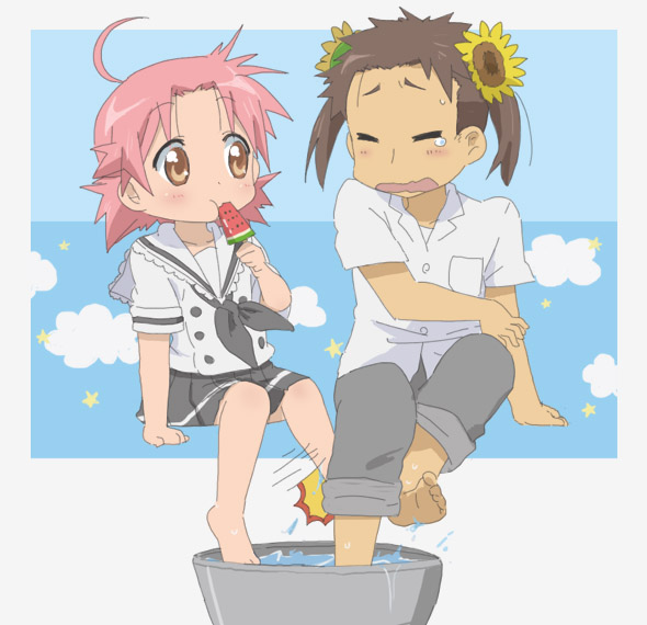 basin brown_eyes brown_hair feet_in_water flower josephine-843 kogami_akira...