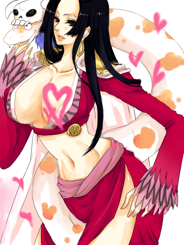 boa_hancock breasts earrings hand_on_hip heart jewelry navel one_piece salo...