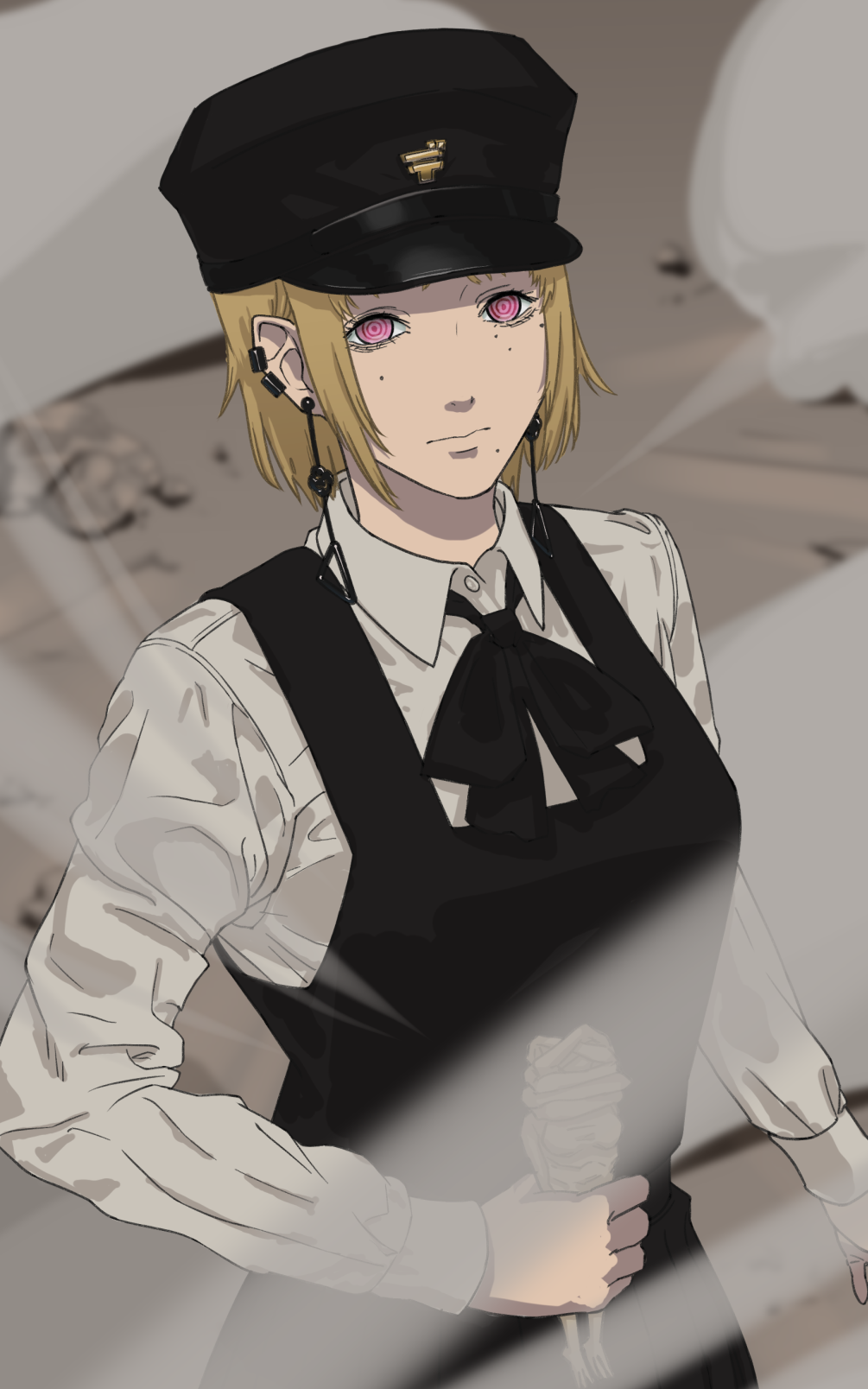 Multi Ringed Eyes Safebooru - 1girl black dress black hat black ribbon blonde hair ...