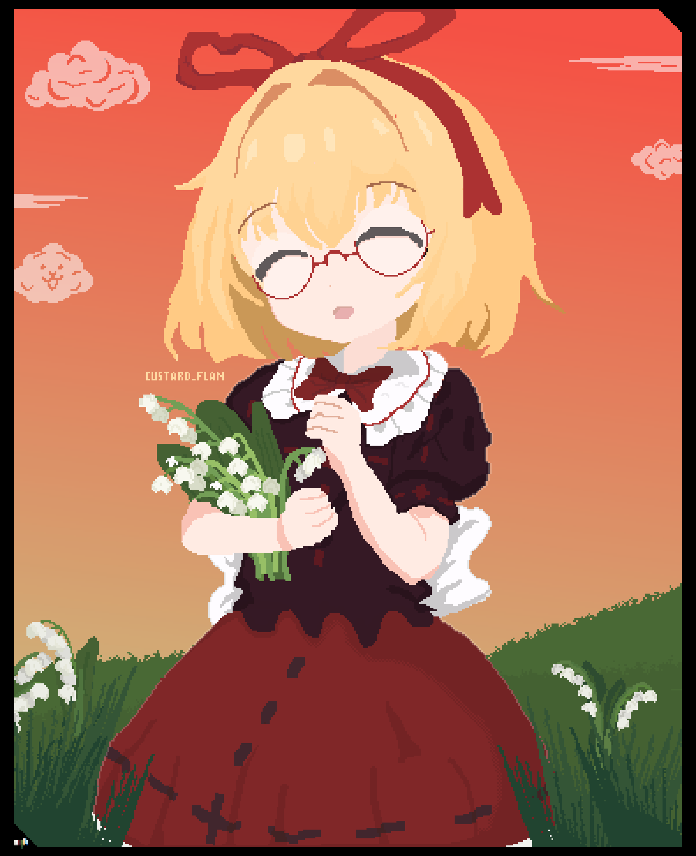 Safebooru - 1girl absurdres black shirt blonde hair bow bubble skirt ...