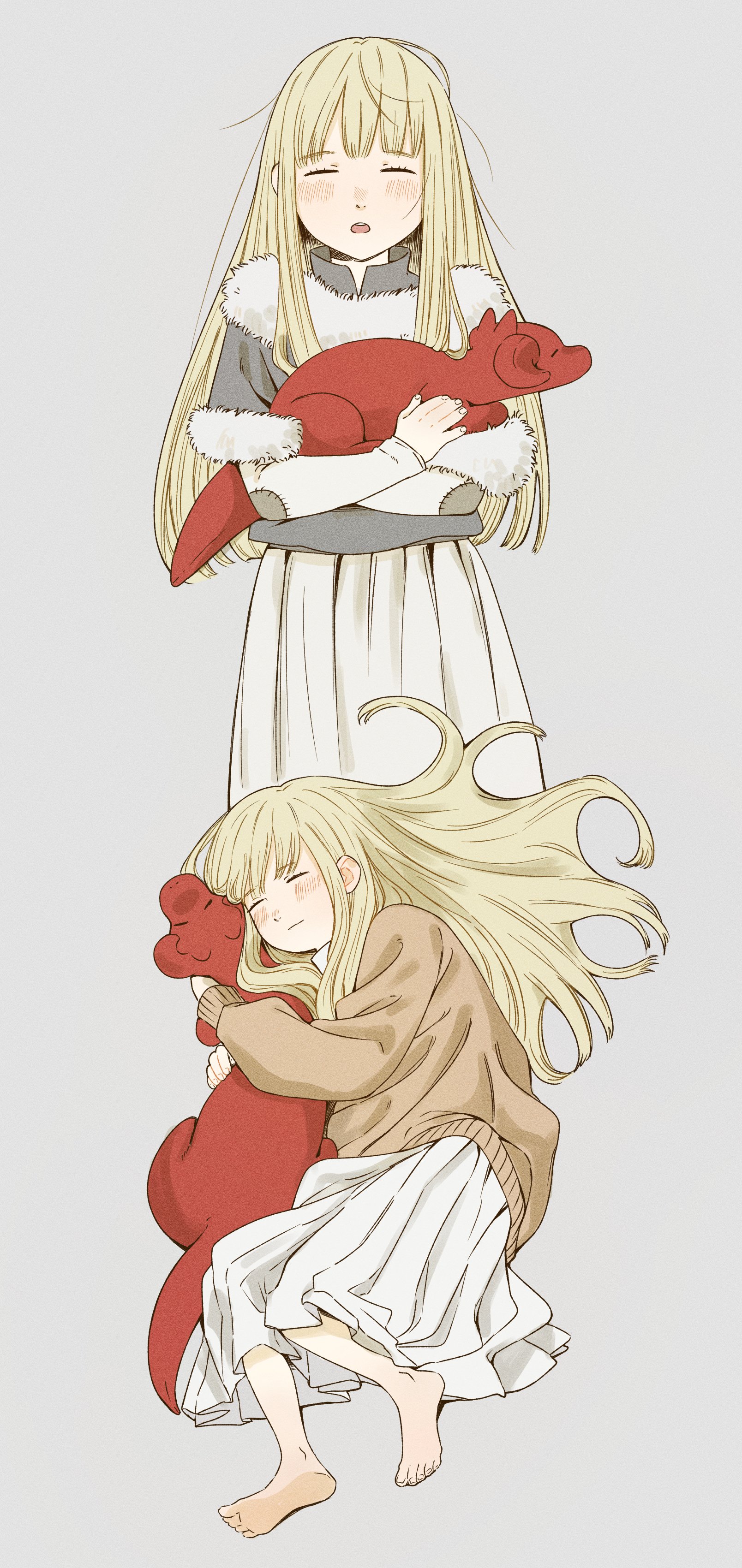 Safebooru - 1girl :o absurdres aged down barefoot brown sweater closed ...