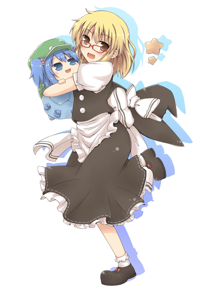 Safebooru Backpack Bag Bespectacled Blonde Hair Blue Eyes Blue Hair Chibi Glasses Hat 