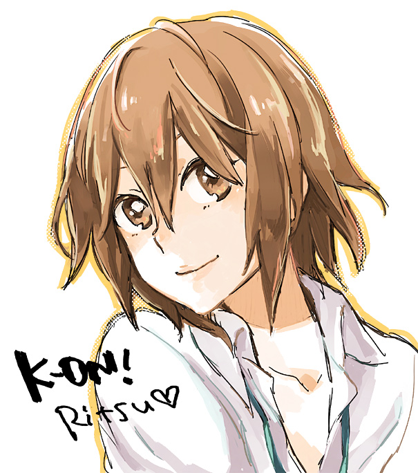 alternate_hairstyle brown_eyes brown_hair face hair_down k-on! open_clothes...