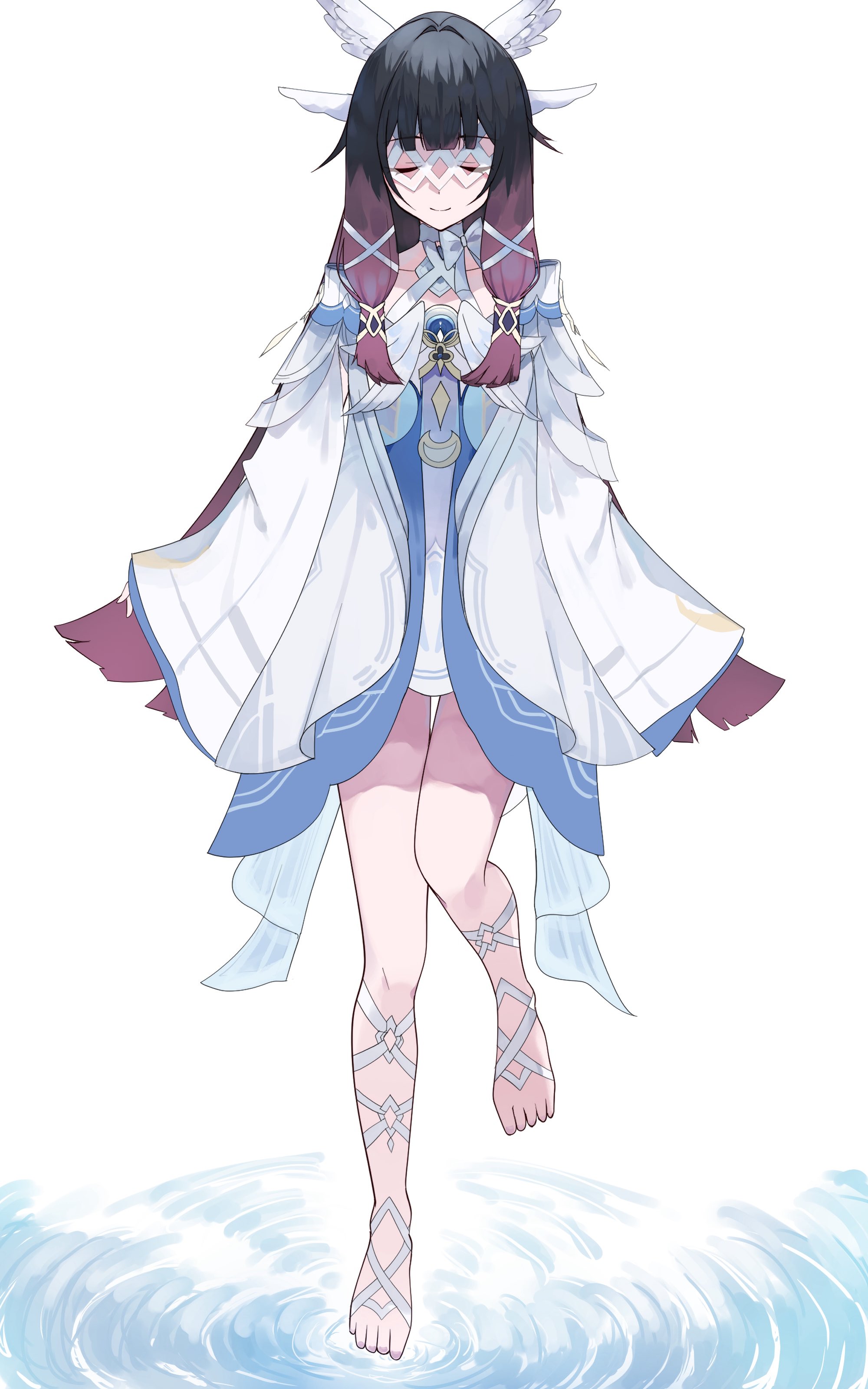 Safebooru - 1girl absurdres barefoot black hair bow closed eyes ...